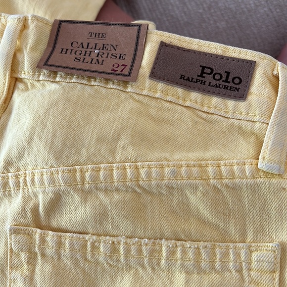 POLO by Ralph Lauren The Callen High Rise Slim Jean Button Yellow Sz 27 - Picture 9 of 10
